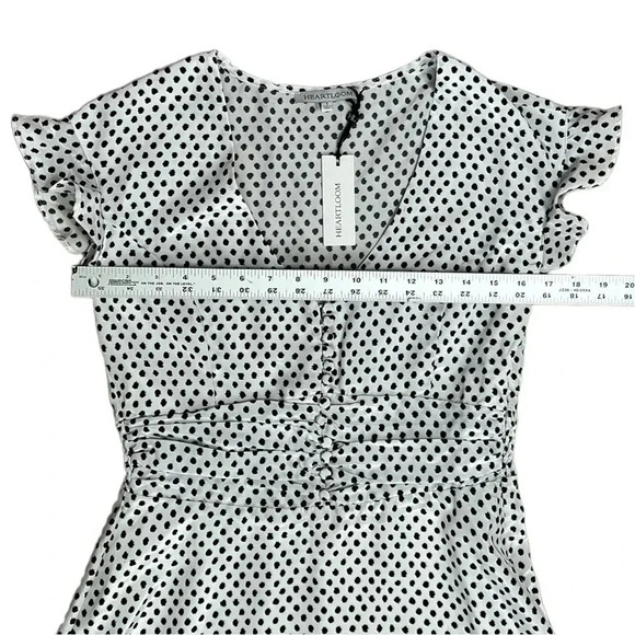 HEARTLOOM Black/White Polka Dot Dress sz S Fit & Flare V-neck Lined Short - Picture 4 of 10